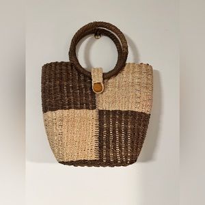 Woven checkered handbag - brown/tan